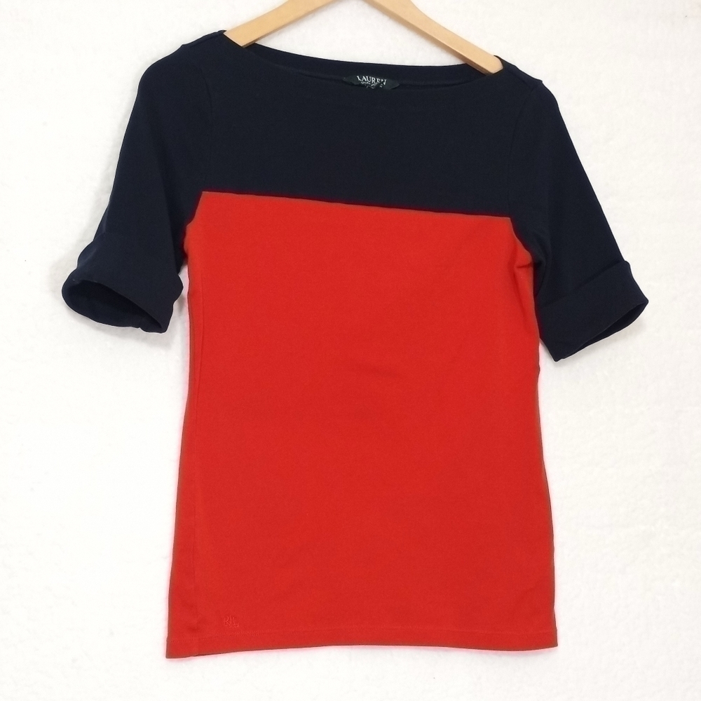 Lauren Ralph Lauren Top Color Block Navy and Red Size Medium